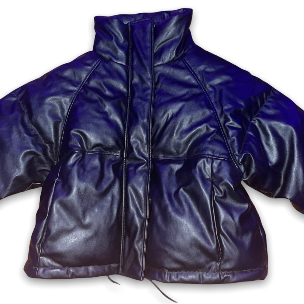 Topshop Leather Puffer Jacket